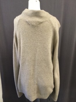 Womens, Pullover, MAX STUDIO, Lt Brown, Cashmere, Solid, L, Heathered Light Brown, Mock Neck, Pockets