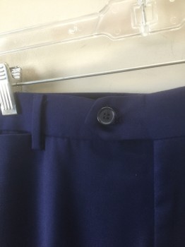 FRANCESCO POMANI, Navy Blue, Viscose, Solid, Flat Front, Button Tab Waist, Zip Fly, 5 Pockets Including 1 Watch Pocket