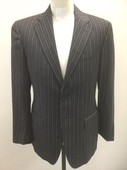 VERSACE, Charcoal Gray, Pink, Lt Pink, Rayon, Stripes - Pin, Charcoal with Pink and Light Pink Pinstripes, Single Breasted, Notched Lapel, 2 Buttons, 3 Pockets, Solid Black Lining