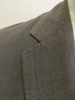 ARMANI COLLEZIONI, Brown, Taupe, Lyocell, Linen, Check , Grayish Brown with Taupe Micro-Check, Single Breasted, Notched Lapel, 2 Buttons, 3 Pockets
