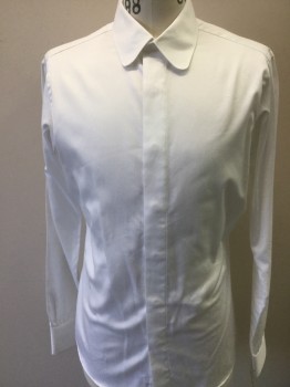 Mens, Historical Fiction Shirt, MEL GAMBERT, White, Cotton, Polyester, Herringbone, 34-5, 18, Long Sleeves, Button Front, Rounded Collar