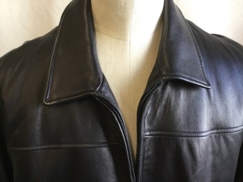 Mens, Leather Jacket, WILSONS LEATHER, Black, Leather, Solid, XXL, Collar Attached, Zip Front, 2 Pockets, Long Sleeves, Black Lining