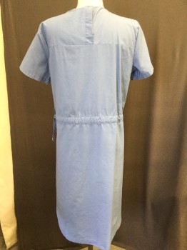 Womens, Nurses Dress, ANGELICA, Dusty Blue, Cotton, Polyester, Solid, L, Surgical Blue, V-neck, Short Sleeves, Drawstring Waist