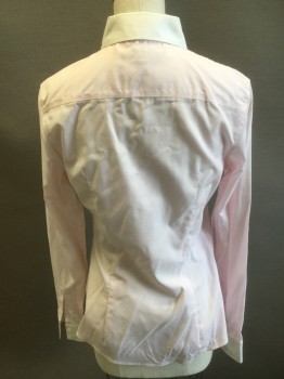 BANANA REPUBLIC, Baby Pink, White, Cotton, Solid, Button Front, Long Sleeves, White Collar & Cuffs