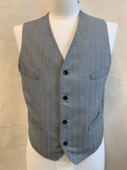 SIAM COSTUMES, Blue-Gray, Lt Blue, Wool, Stripes - Shadow, 4 Buttons, 4 Pockets, Solid Gray Linen Back with Attached Self Back Waist Belt,