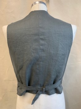 SIAM COSTUMES, Blue-Gray, Lt Blue, Wool, Stripes - Shadow, 4 Buttons, 4 Pockets, Solid Gray Linen Back with Attached Self Back Waist Belt,