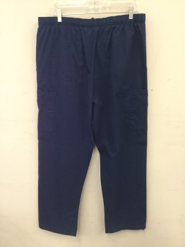 LANDAU, Navy Blue, Polyester, Cotton, Solid, Drawstring Elastic Waist, 2 Side Pockets, 1 Back Pocket, 2 Cargo Pockets