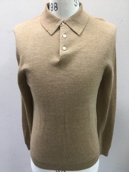 TURNBERRY, Tan Brown, Wool, Solid, Polo, 3 Buttons,  Long Sleeves,