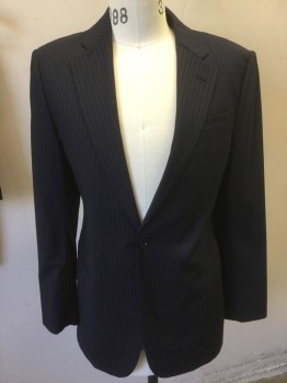 Mens, Suit, Jacket, ARMANI COLLECTION, Purple, Lilac Purple, Wool, Stripes - Pin, 34/30, 38 R, Dark Purple with a Lilac Dotted Pinstripe, One Button Front, Slit Pockets,