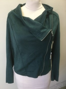 Womens, Casual Jacket, BLANK NYC, Forest Green, Polyester, Spandex, Solid, L, Polyester Faux Microsuede, Asymmetric Fold Over Zip Front with Cowl Neck, No Lining