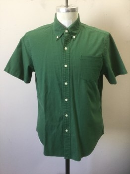 RALPH LAUREN, Green, Cotton, Solid, Oxford Weave, Short Sleeve Button Front, Collar Attached, Button Down Collar, 1 Patch Pocket, Multiples