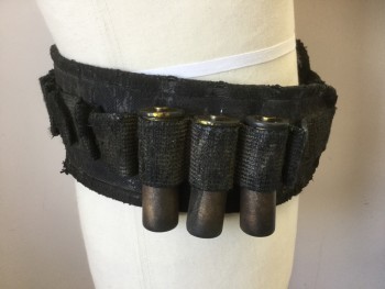 N/L, Faded Black, Nylon, Bandolier, Aged/Distressed, 3 Large Removable Shells, Gun Belt, Bullets