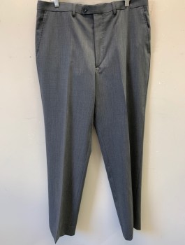 ABBA, Charcoal Gray, Wool, Polyester, Solid, Flat Front, Zip Fly, Button Tab, Belt Loops, 4 Pockets
