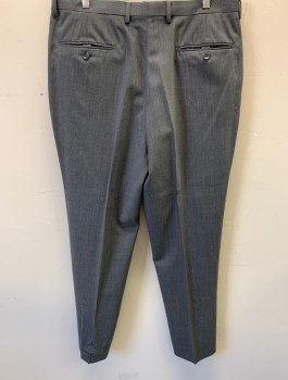 ABBA, Charcoal Gray, Wool, Polyester, Solid, Flat Front, Zip Fly, Button Tab, Belt Loops, 4 Pockets