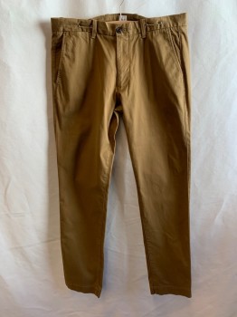 GAP, Tan Brown, Poly/Cotton, Solid, Flat Front, 5 Pockets, Zip Fly, Button Closure