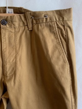 GAP, Tan Brown, Poly/Cotton, Solid, Flat Front, 5 Pockets, Zip Fly, Button Closure