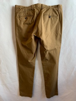 Mens, Casual Pants, GAP, Tan Brown, Poly/Cotton, Solid, 33/32, Flat Front, 5 Pockets, Zip Fly, Button Closure