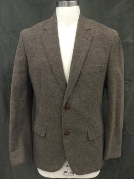 TASSO ELBA, Dk Brown, Lt Brown, Cotton, Polyester, 2 Color Weave, Single Breasted, Collar Attached, Notched Lapel, 3 Pockets, Long Sleeves