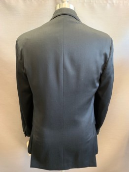 THIERY MUGLER, Black, Wool, Solid, 2 Buttons,  Notched Lapel, 3 Pockets,