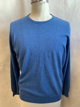 Mens, Pullover Sweater, J. CREW, French Blue, Cashmere, Heathered, XL, Crew Neck, Ribbed Knit Neck/Waistband/Cuff, Long Sleeves