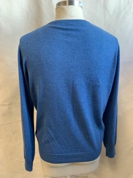 Mens, Pullover Sweater, J. CREW, French Blue, Cashmere, Heathered, XL, Crew Neck, Ribbed Knit Neck/Waistband/Cuff, Long Sleeves