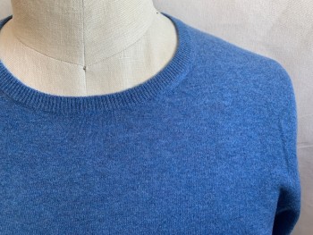 J. CREW, French Blue, Cashmere, Heathered, Crew Neck, Ribbed Knit Neck/Waistband/Cuff, Long Sleeves