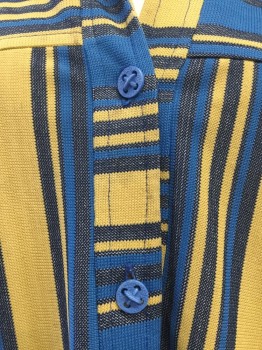FICHER, Blue, Navy Blue, Yellow, Synthetic, Stripes - Vertical , S/S, C.A., Pullover,
