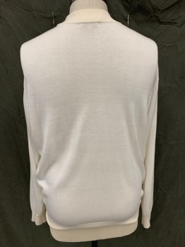 Mens, Pullover Sweater, INSERCH, White, Acrylic, Solid, 3X, Wide Ribbed Knit Collar, Long Sleeves, Ribbed Knit Waistband/Cuff