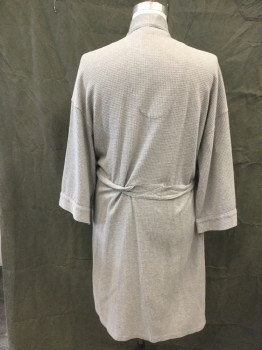 Mens, Bathrobe, COVINGTON, Medium Gray, Cotton, Polyester, Solid, O/S, Waffle Knit, Open Front, 3/4 Sleeve, 2 Pockets, Self Belt Attached at Back Waist, Belt Loops