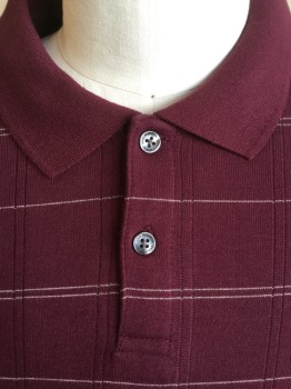 VAN HEUSEN, Maroon Red, Gray, Cotton, Polyester, Stripes - Vertical , Stripes - Horizontal , Maroon with Self Vertical Stripes & Single/double Very Thin Gray Horizontal Lines, Collar Attached, 2 Button Front, Long Sleeves,