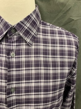 Mens, Casual Shirt, JOHN VARVATOS, Purple, Lavender Purple, Cotton, Plaid, S, Button Front, Collar Attached, Long Sleeves, Button Cuff
