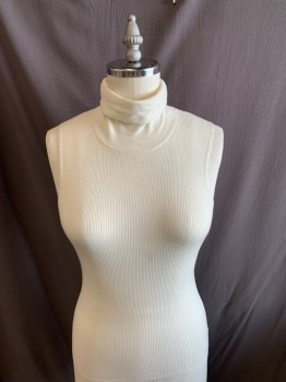 THEORY, Cream, Wool, Solid, Turtleneck, Ribbed 