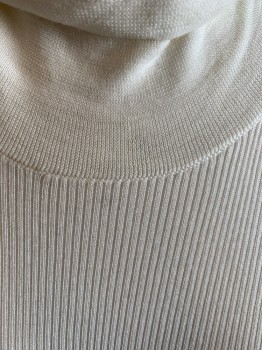 Womens, Shell, THEORY, Cream, Wool, Solid, L, Turtleneck, Ribbed 