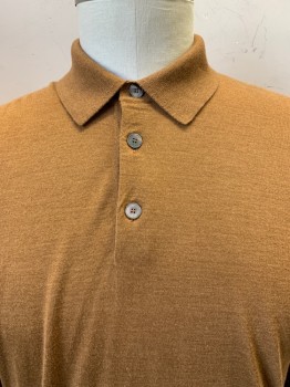 Mens, Polo, Zegna, Camel Brown, Cashmere, Silk, Solid, XL, L/S, 3 Buttons, Collar Attached,