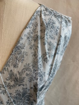 Womens, Dress, Piece 1, HEART OF HAUTE, Lt Gray, French Blue, Silver, Cotton, Floral, S, DRESS, Sleeveless, Pleated at Shoulders, V-neck, Pleated Skirt, Side Zipper