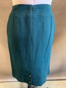 Womens, Suit, Skirt, CHANEL, Dk Teal, Wool, Nylon, Solid, W 28, 10, H38, Texture Weave, CB Zipper, Center Back Vent with 2 Button Detail