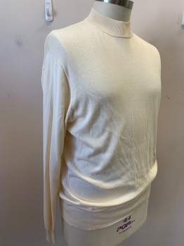 Mens, Pullover Sweater, ENZONE, Cream, Silk, Cotton, Solid, XL, Long Sleeves, Pullover, Moc-turtleneck
