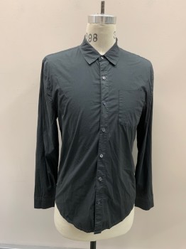 Mens, Casual Shirt, JAMES PERSE, Dk Gray, Cotton, Elastane, Solid, S, C.A., Button Front, L/S, 1 Pocket,