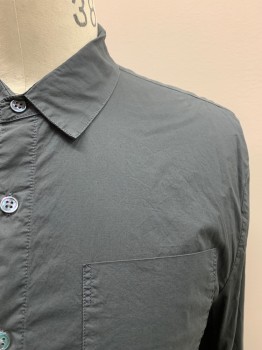 Mens, Casual Shirt, JAMES PERSE, Dk Gray, Cotton, Elastane, Solid, S, C.A., Button Front, L/S, 1 Pocket,