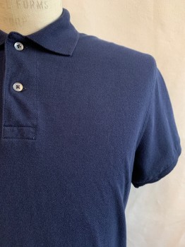 J. CREW, Navy Blue, Cotton, Polyester, Solid, Collar Attached, 2 Buttons Half Placket, Short Sleeves