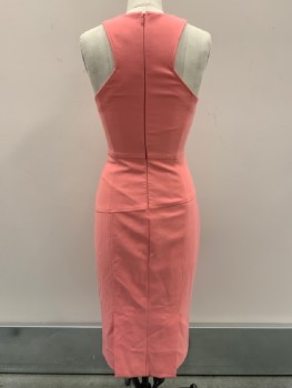 Womens, Cocktail Dress, CINQ A SEPT, Pink, Polyester, Cotton, Solid, 4, Halter Neck , Bottom Slits, Back Zip,