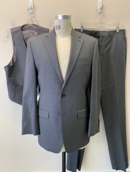Mens, Suit, Jacket, LAUREN, Gray, Wool, Solid, 38R, 2 Button, Flap Pockets, Single Vent