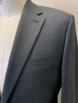 Mens, Suit, Jacket, LAUREN, Gray, Wool, Solid, 38R, 2 Button, Flap Pockets, Single Vent