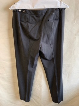 Womens, Slacks, CALVIN KLEIN, Dk Gray, Polyester, Rayon, Solid, W32, 6, Zip Front, Hook Closure, F.F, Creased Front, Button Extensions, Highline
