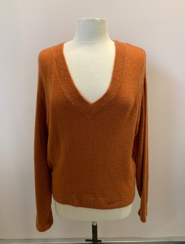 Womens, Pullover Sweater, URBAN OUTFITTERS, Burnt Orange, Acrylic, Nylon, Solid, S, V-N,