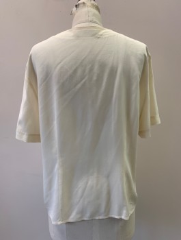 MARK & SPENCER, Off White, Silk, Solid, S/S, Button Front, Round Neck