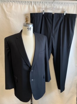 FOX 74, Black, Wool, Solid, Notched Lapel, 2 Button Single Breasted, 3 Pockets, 2 Inner Pockets, Back Vent