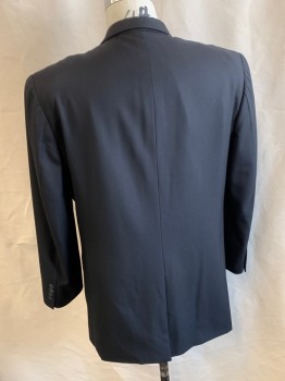 FOX 74, Black, Wool, Solid, Notched Lapel, 2 Button Single Breasted, 3 Pockets, 2 Inner Pockets, Back Vent