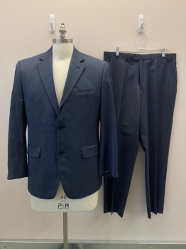 MICHAEL KORS, Navy Blue, Gray, Wool, Polyester, 2 Color Weave, 2 Buttons Single Breasted, Notched Lapel, 3 Pockets