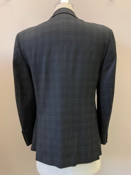 THEORY, Charcoal Gray, Black, Wool, Check , 2 BUTTONS, Single Breasted, Notched Lapel, 3 Pockets,